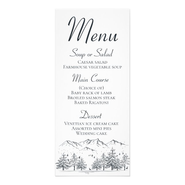 Mountain Menu Rustic Wedding Country Winter (Front)
