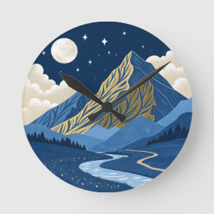 Mountain Moon Light Round Clock