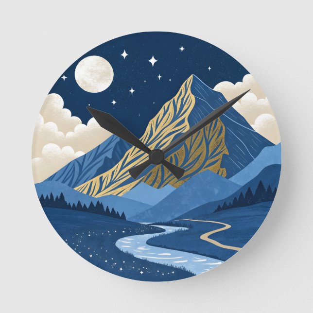 Mountain Moon Light Round Clock (Front)