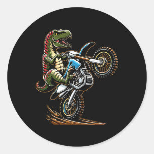 Mountain Motor Biking Dinosaur Motorcycle Sports L Classic Round Sticker