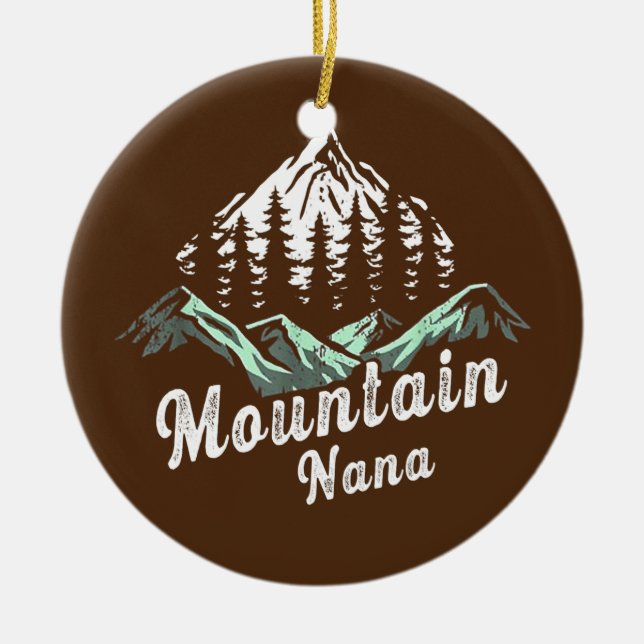 Mountain Nana Camping Hiking Mum Adventure Ceramic Tree Decoration (Front)