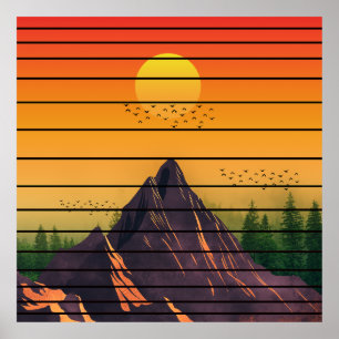 MOUNTAIN NATURE VINTAGE SUNSET SCENERY POSTER