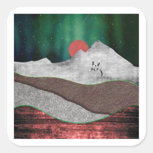 Mountain Northern Lights Square Sticker