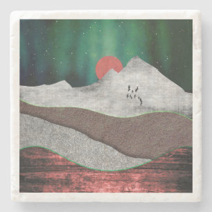 Mountain Northern Lights Stone Coaster