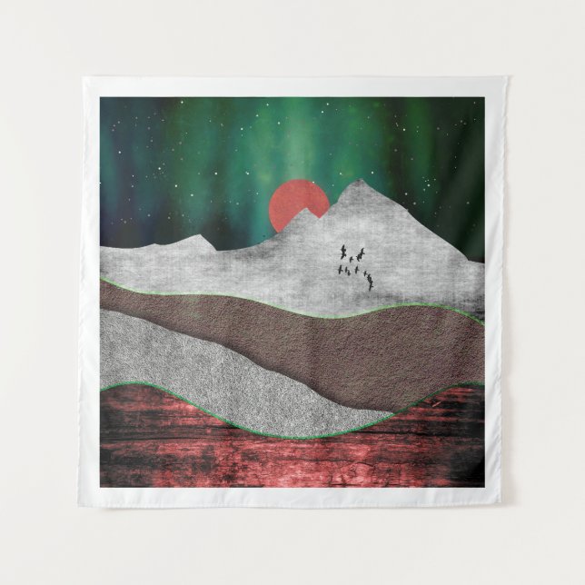 Mountain Northern Lights Tapestry (Front)