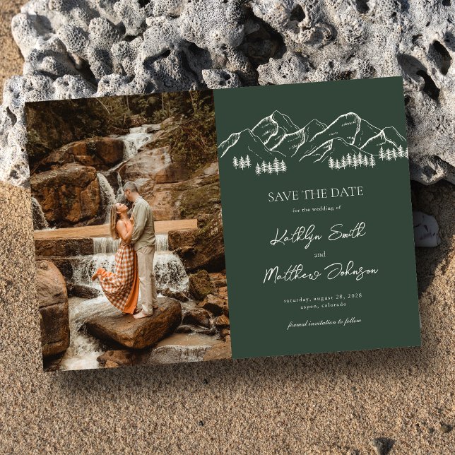 Mountain Outdoor Sage Green Wedding Save The Date Magnetic Invitation (Creator Uploaded)