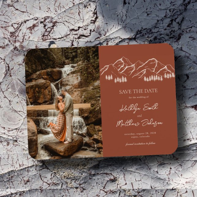 Mountain Outdoor Terracotta Wedding Save The Date Magnet (Creator Uploaded)
