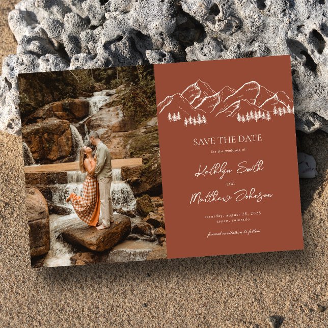 Mountain Outdoor Terracotta Wedding Save The Date Magnetic Invitation (Creator Uploaded)
