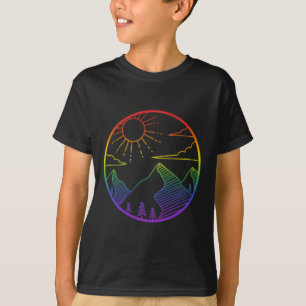 Mountain Outdoors Subtle Pride Logo Hiking Sunset  T-Shirt