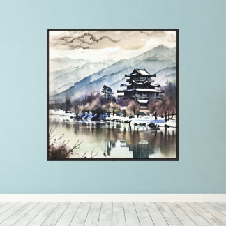 Mountain Pagoda On River (winter) Canvas Print
