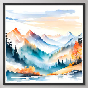 Mountain Painting in Misty Morning Embrace Nature Poster