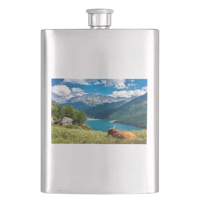 Mountain Pasture Highlands Cow Hip Flask (Front)