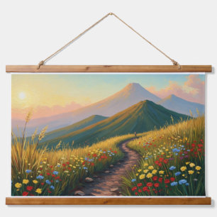 Mountain Pathway in Wildflower Meadow - Golden Hou Hanging Tapestry