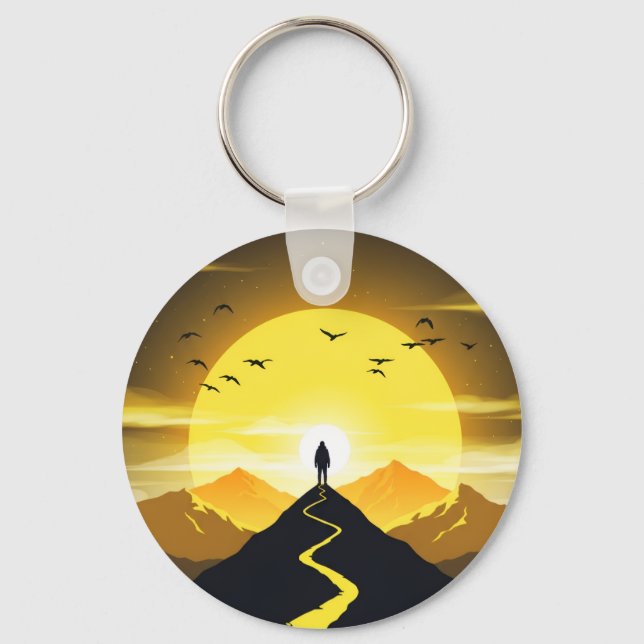 Mountain Peak Silhouette with a winding. Pedestal Key Ring (Front)