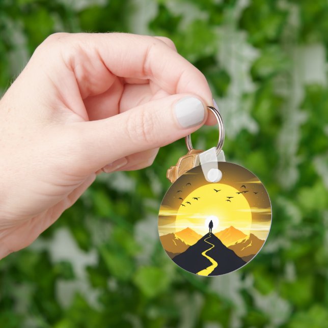 Mountain Peak Silhouette with a winding. Pedestal Key Ring (Hand)