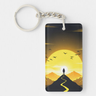 Mountain Peak Silhouette with a winding. Pedestal Key Ring