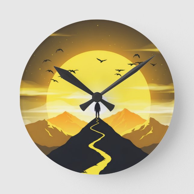 Mountain Peak Silhouette with a winding. Pedestal Round Clock (Front)