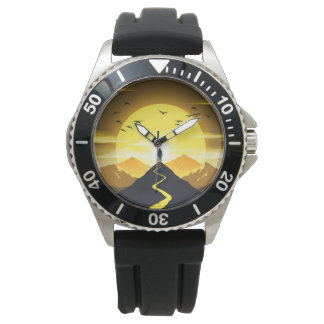Mountain Peak Silhouette with a winding. Pedestal Watch