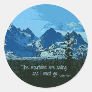 Mountain Peaks digital art - John Muir quote Classic Round Sticker