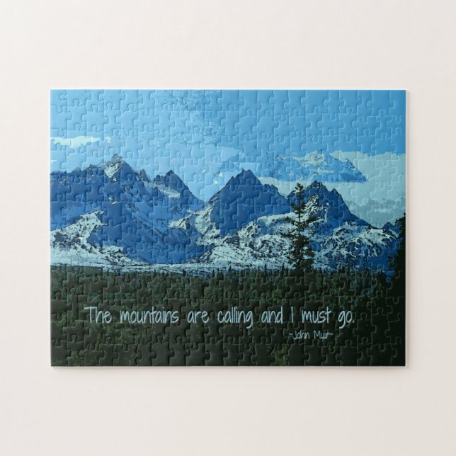 Mountain Peaks digital art - John Muir quote Jigsaw Puzzle (Horizontal)