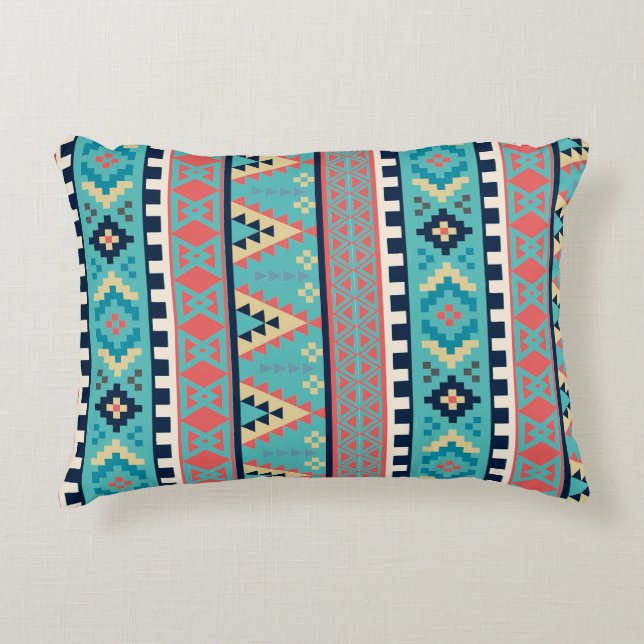 Mountain Peaks Geometric Tribal Pattern Decorative Cushion (Front)