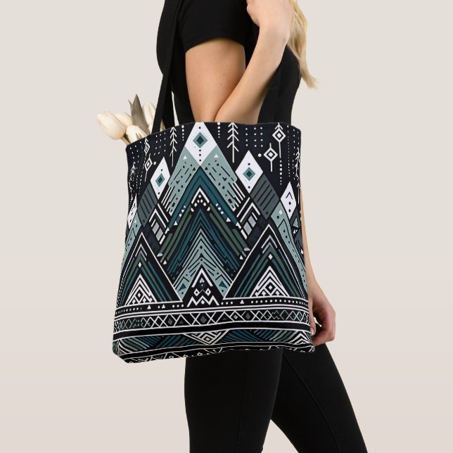 Mountain Peaks Tribal Geometric Tote Bag (Close Up)