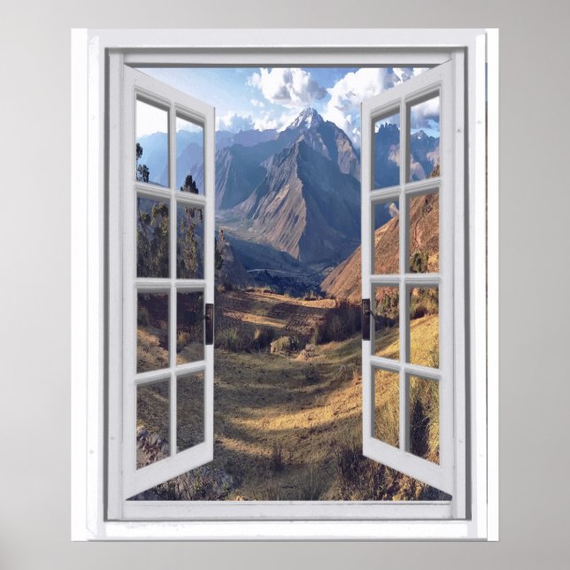 Mountain Peaks Trompe l'oeil Faux Window View Poster (Front)