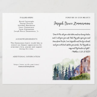 Mountain Photo Funeral Memorial Bifold Program