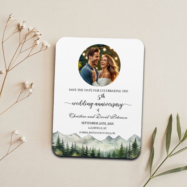 Mountain Pine 5 Wedding Anniversary Save the Date Magnet (Creator Uploaded)