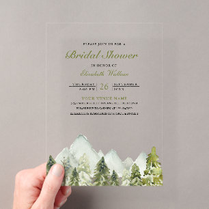Mountain Pine Forest Bridal Shower Acrylic Invitations