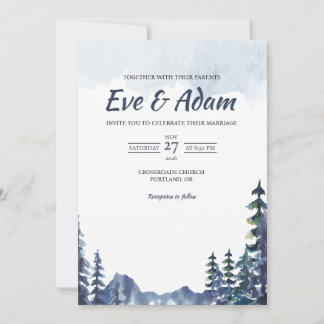 Mountain Pine Ridge Watercolor Winter Wedding Invitation