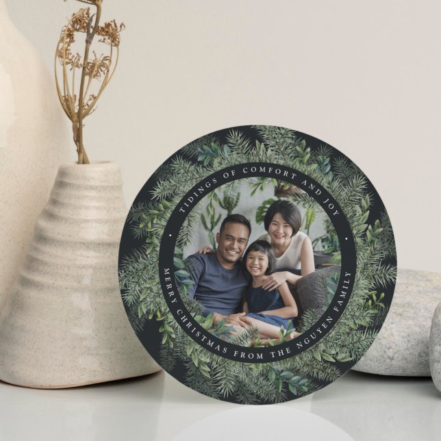 Mountain Pine | Round Holiday Photo Card (Creator Uploaded)