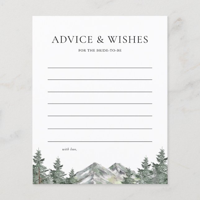 Mountain Pine Tree Bridal Shower Advice Cards (Front)