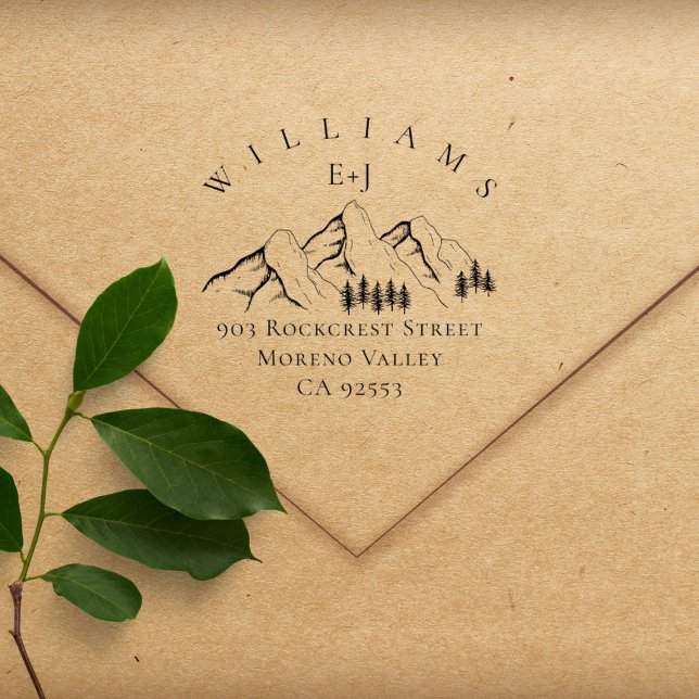 Mountain Pine-tree Wedding Initials Return Address Rubber Stamp (Creator Uploaded)