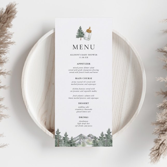 Mountain Pine Tree Winter Baby Shower  Menu (Creator Uploaded)