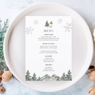 Mountain Pine Tree Winter Baby Shower Menu Cards