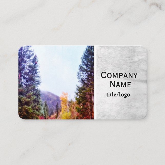 mountain pine trees fall outdoors nature photo art business card (Front)
