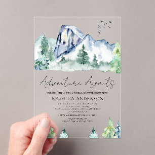 Mountain Pine Trees Forest Bridal Shower Acrylic Invitations