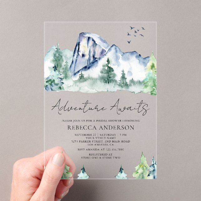 Mountain Pine Trees Forest Bridal Shower Acrylic Invitations (Insitu (Handheld))