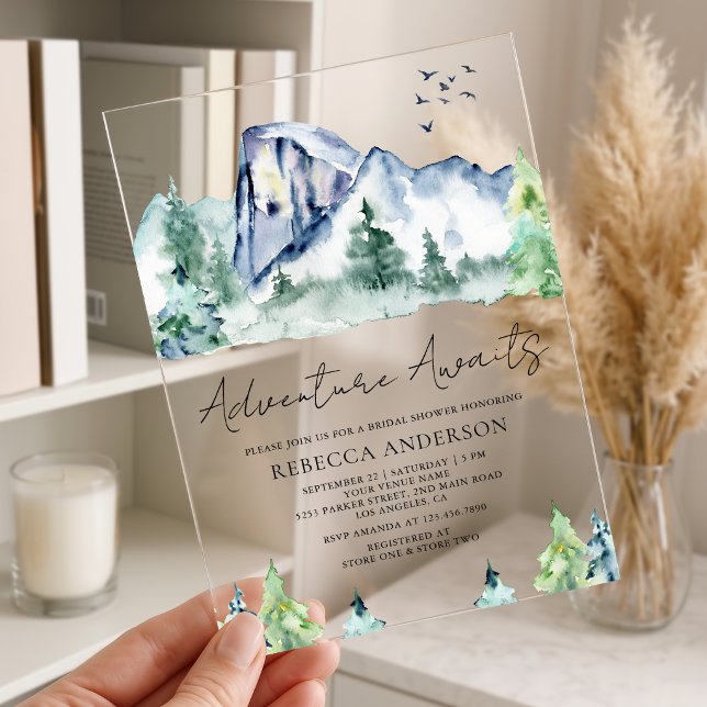 Mountain Pine Trees Forest Bridal Shower Acrylic Invitations (Creator Uploaded)