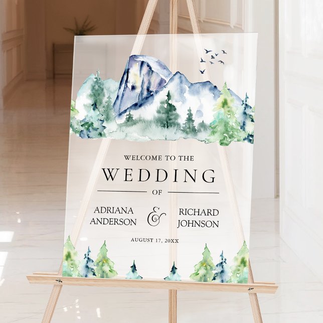 Mountain Pine Trees Forest Wedding Welcome Acrylic Sign (Creator Uploaded)