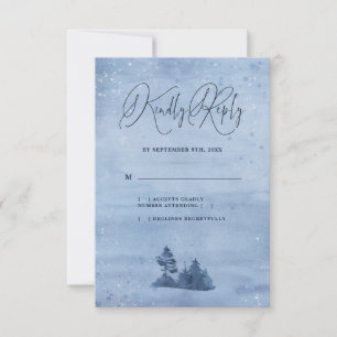 Mountain Pine Trees Light Blue Winter Wedding RSVP Card