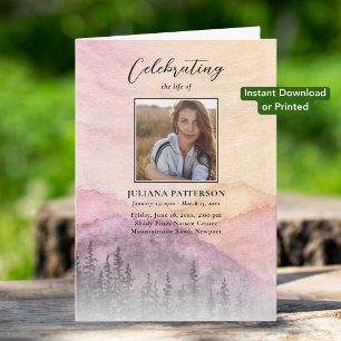 Mountain Pines Sunset Downloadable Funeral Program Card