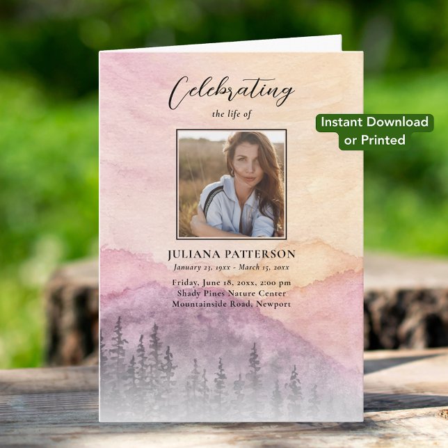 Mountain Pines Sunset Downloadable Funeral Program Card (Creator Uploaded)