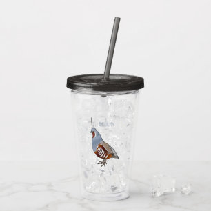 Mountain quail bird cartoon illustration acrylic tumbler
