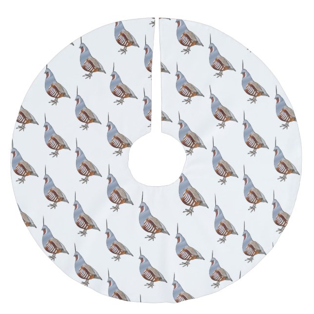 Mountain quail bird cartoon illustration   brushed polyester tree skirt (Front)