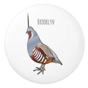 Mountain quail bird cartoon illustration ceramic knob