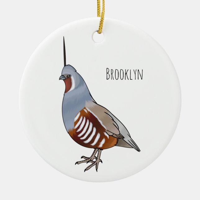 Mountain quail bird cartoon illustration ceramic tree decoration (Front)