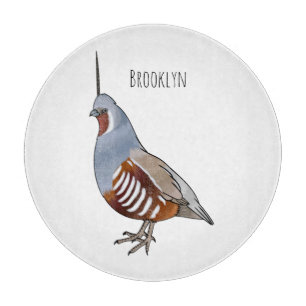 Mountain quail bird cartoon illustration  cutting board