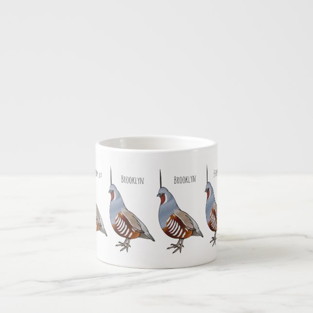 Mountain quail bird cartoon illustration  espresso cup (Front)